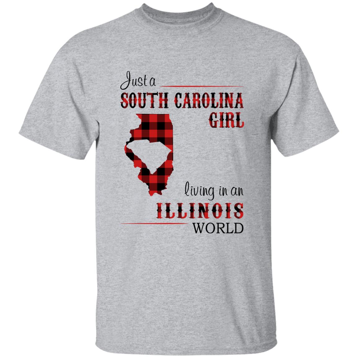 Just A South Carolina Girl Living In An Illinois World T-shirt - T-shirt Born Live Plaid Red Teezalo