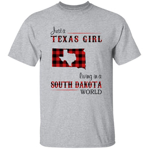 Just A Texas Girl Living In A South Dakota World T-shirt - T-shirt Born Live Plaid Red Teezalo