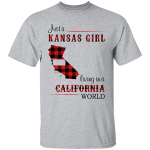 Just A Kansas Girl Living In A California World T-shirt - T-shirt Born Live Plaid Red Teezalo