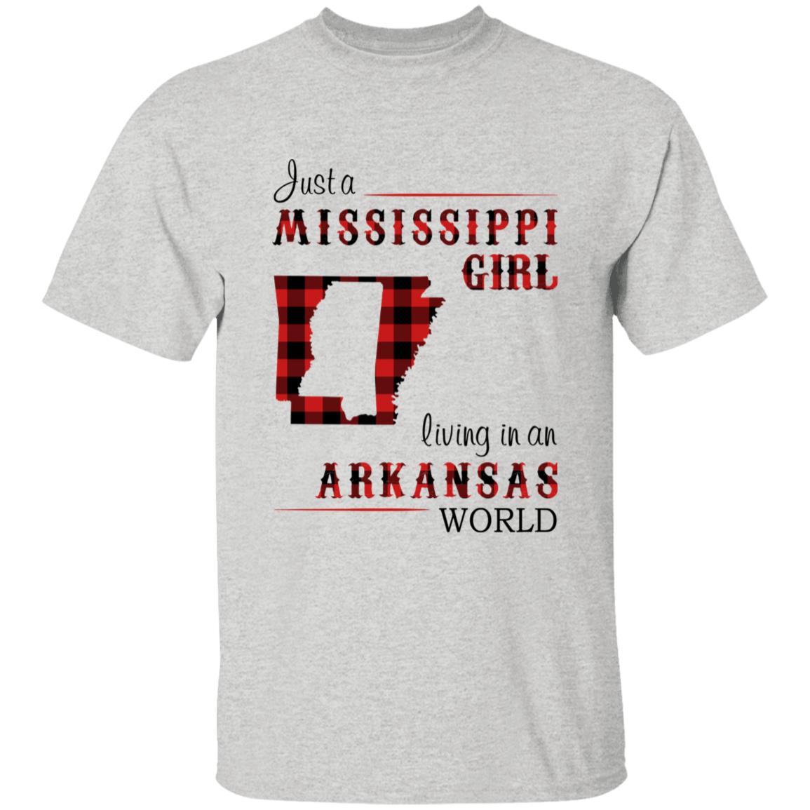 Just A Mississippi Girl Living In An Arkansas World T-shirt - T-shirt Born Live Plaid Red Teezalo