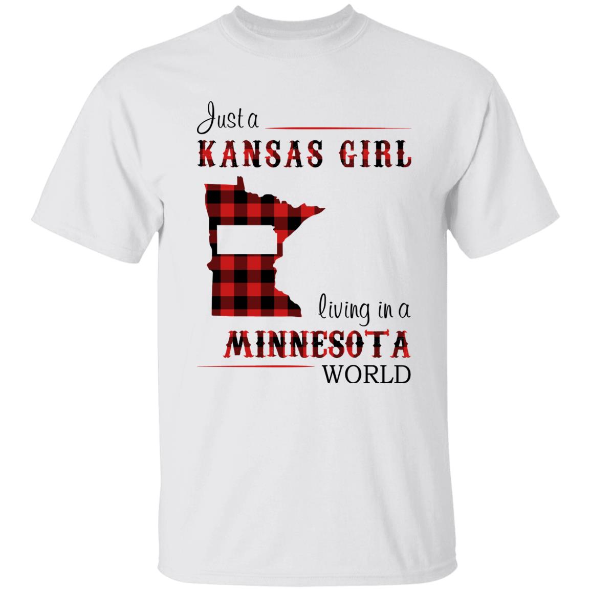 Just A Kansas Girl Living In A Minnesota World T-shirt - T-shirt Born Live Plaid Red Teezalo