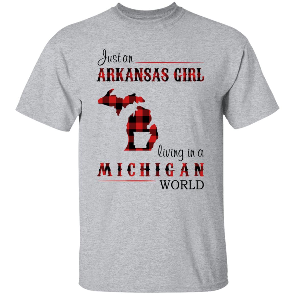 Just An Arkansas Girl Living In A Michigan World T-shirt - T-shirt Born Live Plaid Red Teezalo