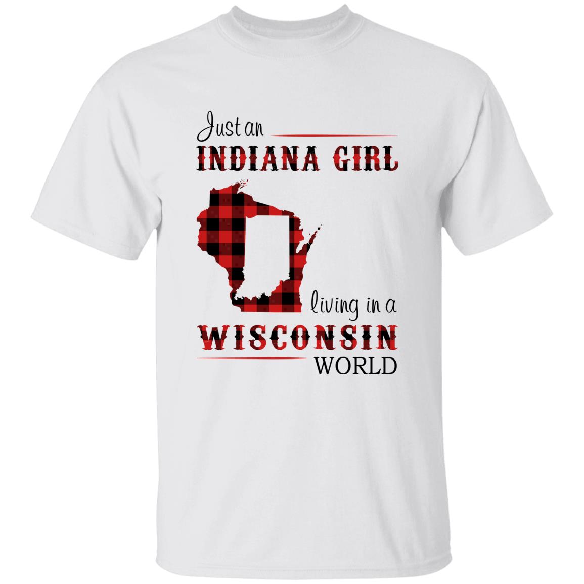 Just An Indiana Girl Living In A Wisconsin World T-shirt - T-shirt Born Live Plaid Red Teezalo