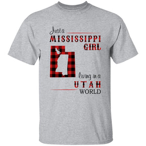 Just A Mississippi Girl Living In A Utah World T-shirt - T-shirt Born Live Plaid Red Teezalo