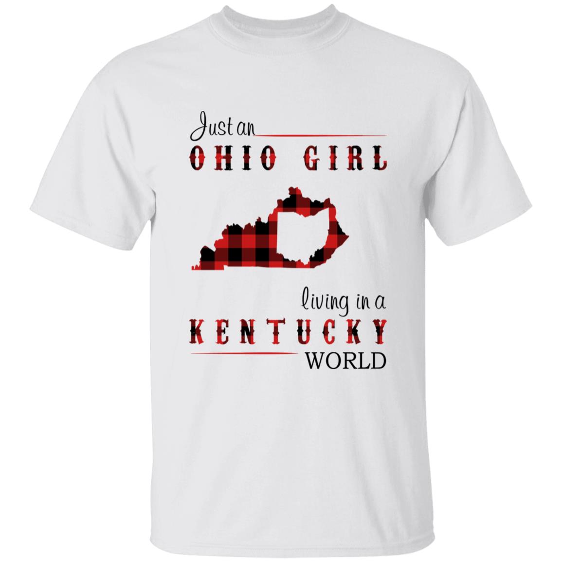 Just An Ohio Girl Living In A Kentucky World T-shirt - T-shirt Born Live Plaid Red Teezalo