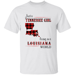 Just A Tennessee Girl Living In A Louisiana World T-shirt - T-shirt Born Live Plaid Red Teezalo