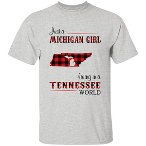 Just A Michigan Girl Living In A Tennessee World T-shirt - T-shirt Born Live Plaid Red Teezalo