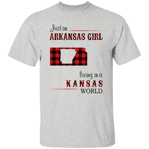 Just An Arkansas Girl Living In A Kansas World T-shirt - T-shirt Born Live Plaid Red Teezalo