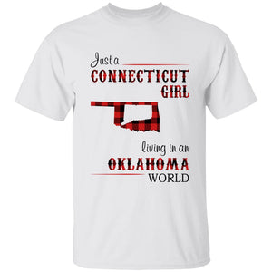 Just A Connecticut Girl Living In An Oklahoma World T-shirt - T-shirt Born Live Plaid Red Teezalo