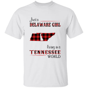 Just A Delaware Girl Living In A Tennessee World T-Shirt - T-shirt Born Live Plaid Red Teezalo