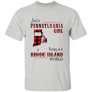 Just A Pennsylvania Girl Living In A Rhode Island World T-shirt - T-shirt Born Live Plaid Red Teezalo