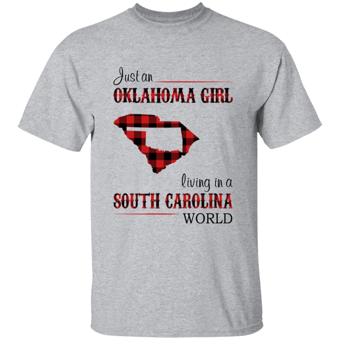 Just An Oklahoma Girl Living In A South Carolina World T-shirt - T-shirt Born Live Plaid Red Teezalo