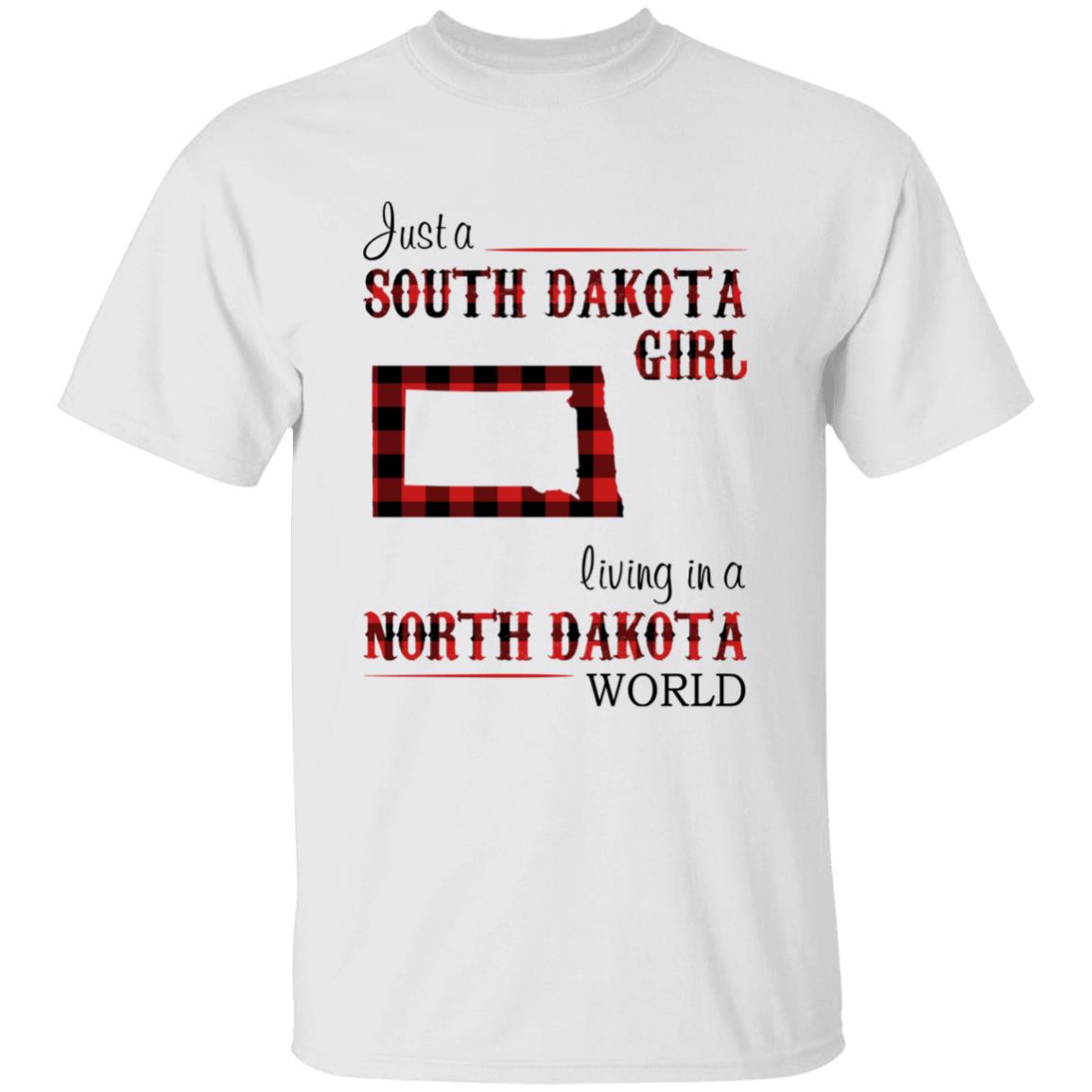 Just A South Dakota Girl Living In A North Dakota World T-shirt - T-shirt Born Live Plaid Red Teezalo