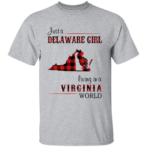 Just A Delaware Girl Living In A Virginia World T-shirt - T-shirt Born Live Plaid Red Teezalo
