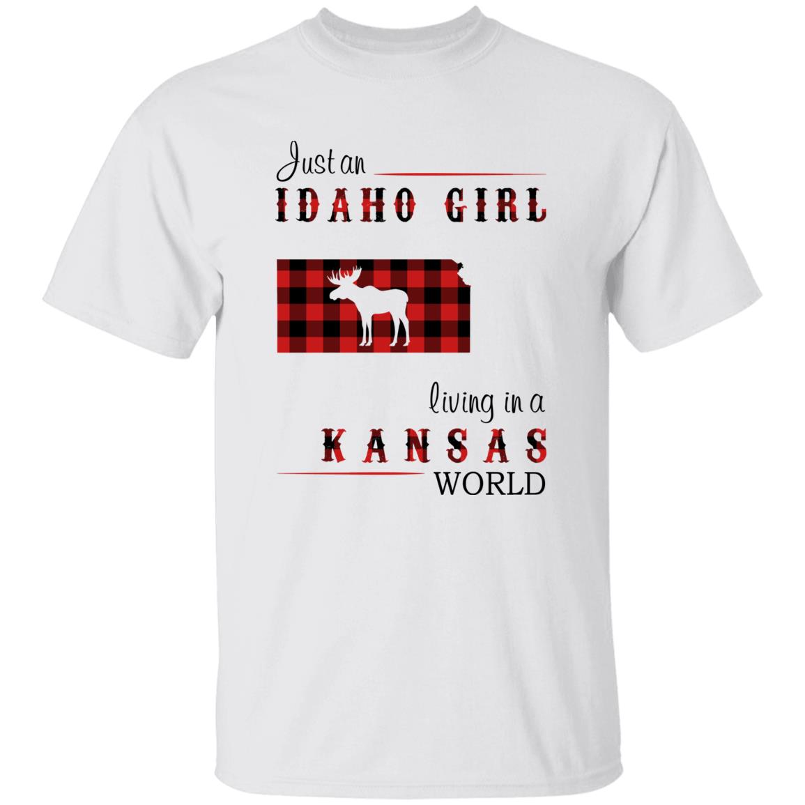Just An Idaho Girl Living In A Kansas World T-shirt - T-shirt Born Live Plaid Red Teezalo