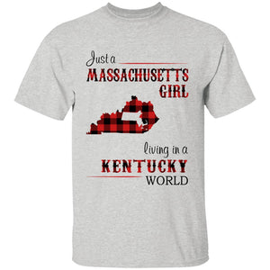 Just A Massachusetts Girl Living In A Kentucky World T-shirt - T-shirt Born Live Plaid Red Teezalo