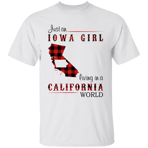 Just An Iowa Girl Living In A California World T-shirt - T-shirt Born Live Plaid Red Teezalo