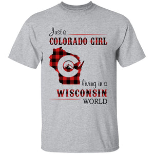 Just A Colorado Girl Living In A Wisconsin World T-shirt - T-shirt Born Live Plaid Red Teezalo