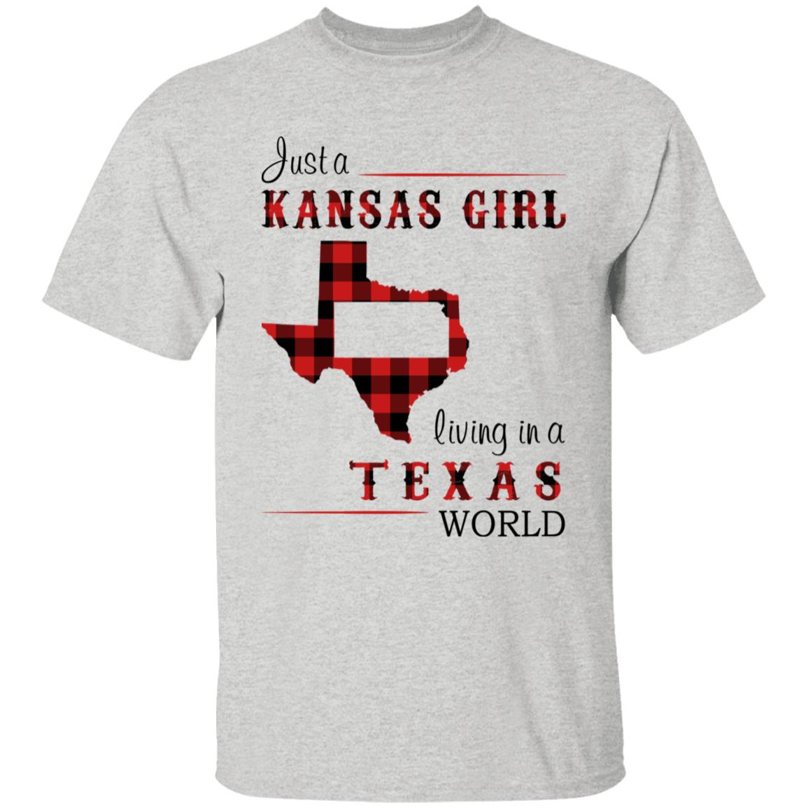 Just A Kansas Girl Living In A Texas World T-shirt - T-shirt Born Live Plaid Red Teezalo