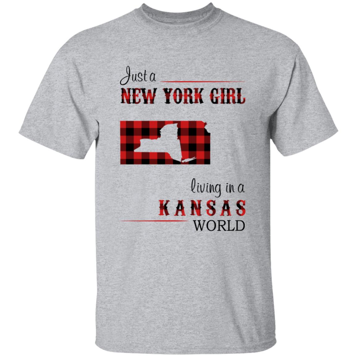 Just A New York Girl Living In A Kansas World T-shirt - T-shirt Born Live Plaid Red Teezalo