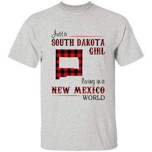 Just A South Dakota Girl Living In A New Mexico World T-shirt - T-shirt Born Live Plaid Red Teezalo