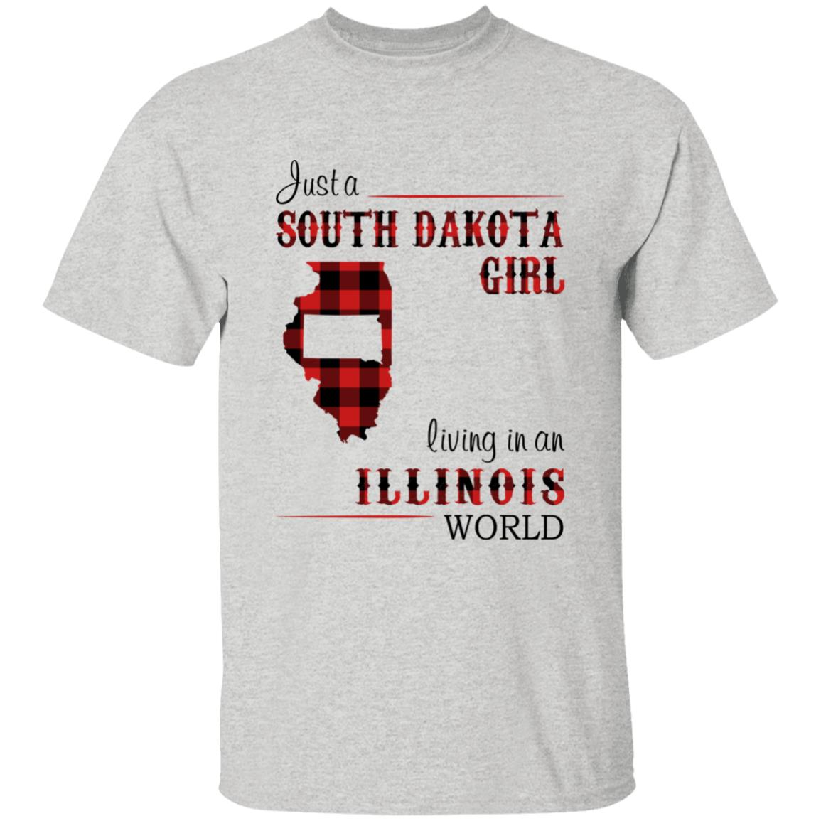 Just A South Dakota Girl Living In An Illinois World T-shirt - T-shirt Born Live Plaid Red Teezalo