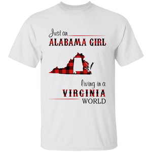 Just An Alabama  Girl Living In A Virginia World T-shirt - T-shirt Born Live Plaid Red Teezalo