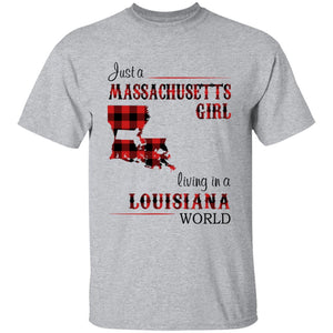 Just A Massachusetts Girl Living In A Louisiana World T-shirt - T-shirt Born Live Plaid Red Teezalo