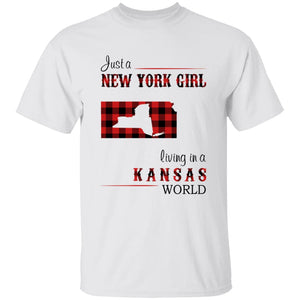 Just A New York Girl Living In A Kansas World T-shirt - T-shirt Born Live Plaid Red Teezalo