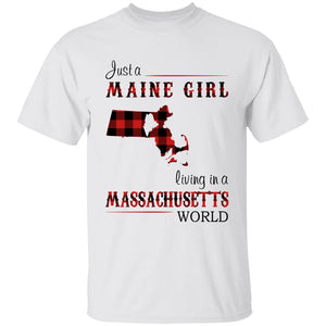 Just A Maine Girl Living In A Massachusetts World T-shirt - T-shirt Born Live Plaid Red Teezalo