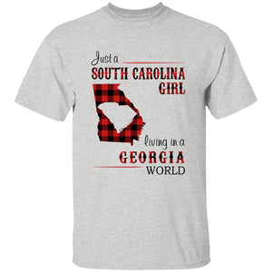 Just A South Carolina Girl Living In A Georgia World T-shirt - T-shirt Born Live Plaid Red Teezalo