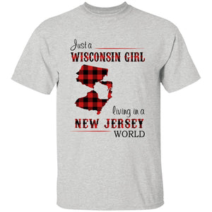 Just A Wisconsin Girl Living In A New Jersey World T-shirt - T-shirt Born Live Plaid Red Teezalo