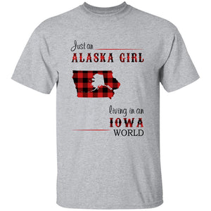 Just An Alaska Girl Living In An Iowa World T-shirt - T-shirt Born Live Plaid Red Teezalo