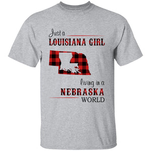 Just A Louisiana Girl Living In A Nebraska World T-shirt - T-shirt Born Live Plaid Red Teezalo