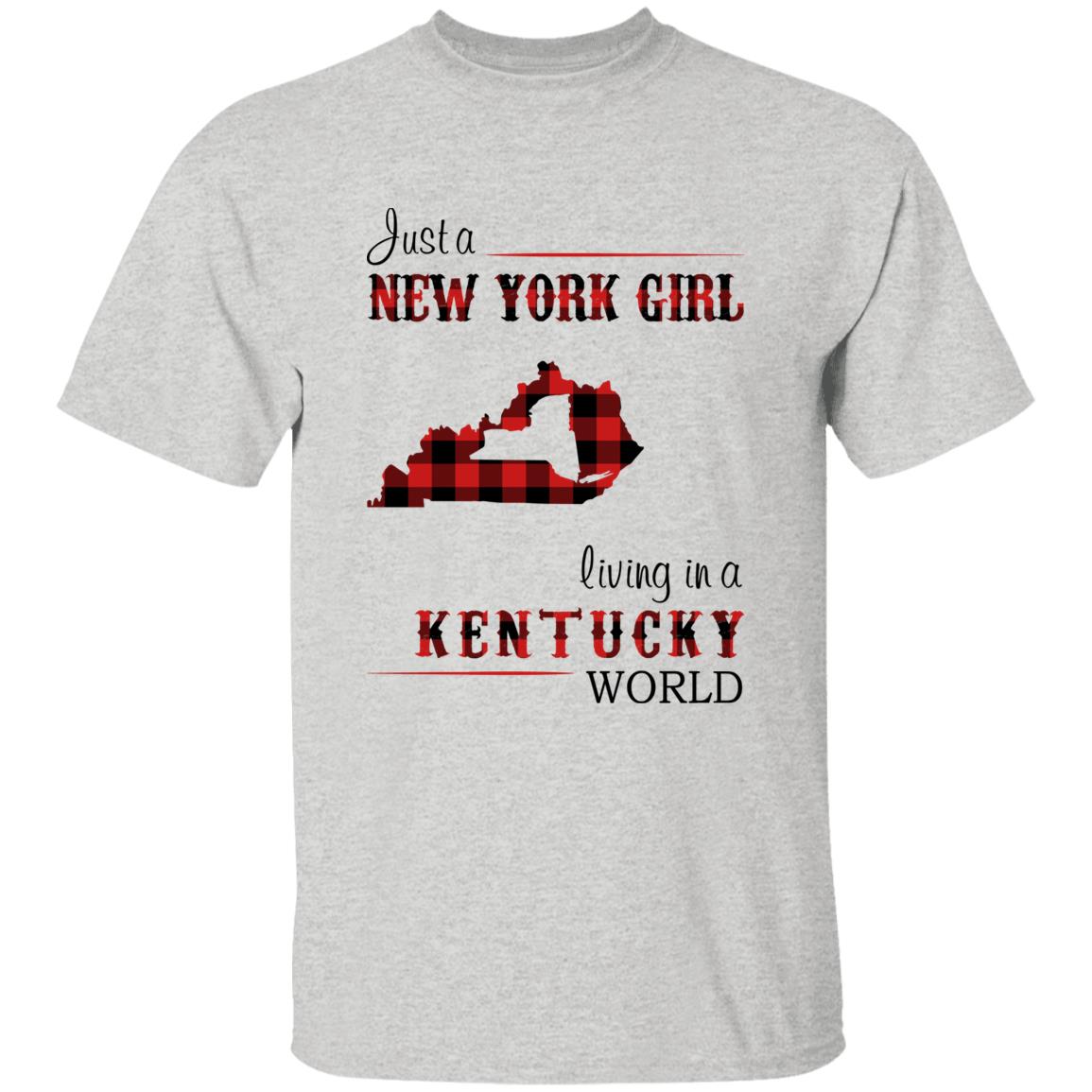 Just A New York Girl Living In A Kentucky World T-shirt - T-shirt Born Live Plaid Red Teezalo