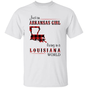 Just An Arkansas Girl Living In A Louisiana World T-shirt - T-shirt Born Live Plaid Red Teezalo