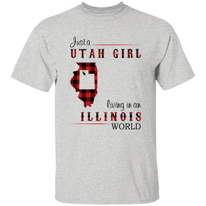 Just A Utah Girl Living In An Illinois World T-shirt - T-shirt Born Live Plaid Red Teezalo