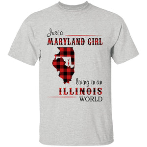 Just A Maryland Girl Living In An Illinois World T-shirt - T-shirt Born Live Plaid Red Teezalo