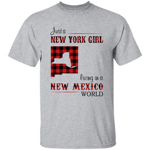 Just A New York Girl Living In A New Mexico World T-shirt - T-shirt Born Live Plaid Red Teezalo