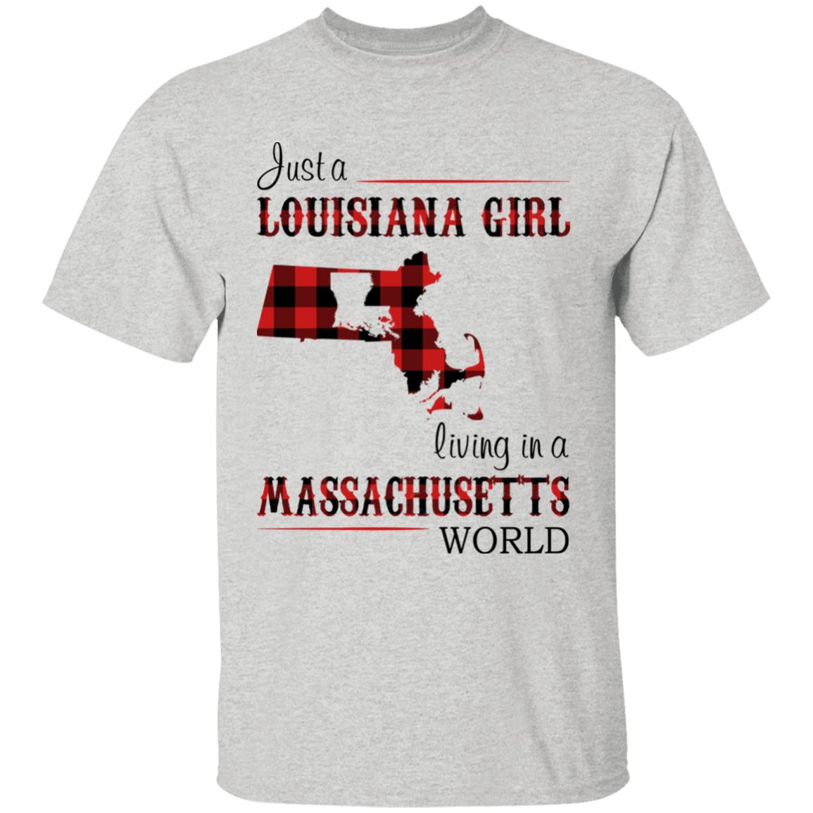 Just A Louisiana Girl Living In A Massachusetts World T-shirt - T-shirt Born Live Plaid Red Teezalo
