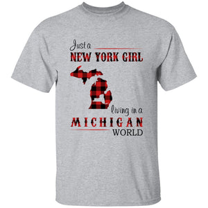 Just A New York Girl Living In A Michigan World T-shirt - T-shirt Born Live Plaid Red Teezalo