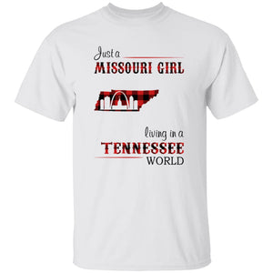 Just A Missouri Girl Living In A Tennessee World T-shirt - T-shirt Born Live Plaid Red Teezalo