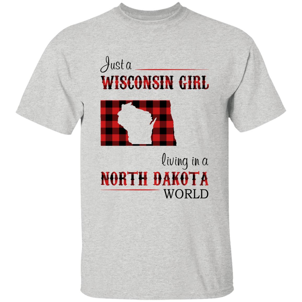 Just A Wisconsin Girl Living In A North Dakota World T-shirt - T-shirt Born Live Plaid Red Teezalo