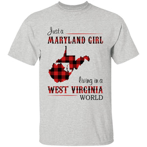 Just A Maryland Girl Living In A West Virginia World T-shirt - T-shirt Born Live Plaid Red Teezalo