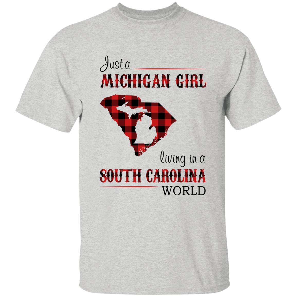Just A Michigan Girl Living In A South Carolina World T-shirt - T-shirt Born Live Plaid Red Teezalo