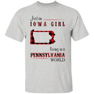 Just An Iowa Girl Living In A Pennsylvania World T-shirt - T-shirt Born Live Plaid Red Teezalo