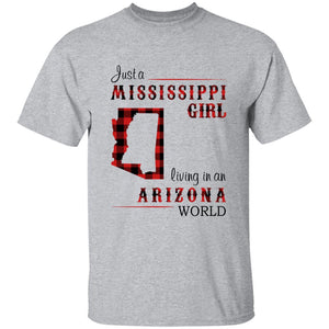 Just A Mississippi Girl Living In An Arizona World T-shirt - T-shirt Born Live Plaid Red Teezalo