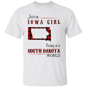 Just An Iowa Girl Living In A South Dakota World T-shirt - T-shirt Born Live Plaid Red Teezalo