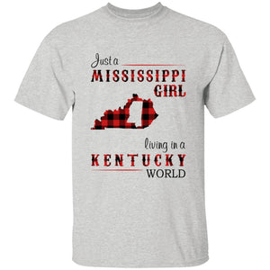 Just A Mississippi Girl Living In A Kentucky World T-shirt - T-shirt Born Live Plaid Red Teezalo