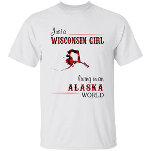 Just A Wisconsin Girl Living In An Alaska World T-shirt - T-shirt Born Live Plaid Red Teezalo